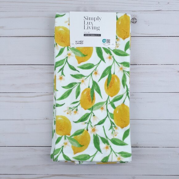 Simply Lux Living Kitchen Towels Lemons Set of 2 Cotton Bamboo - Picture 1 of 3